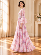 Women’s Floral Ruffle Sleeve Silk Dress