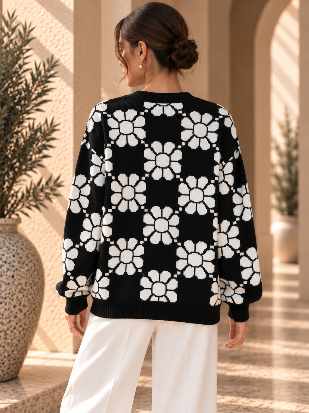Women’s Floral Color-Block V-Neck Knit Cardigan