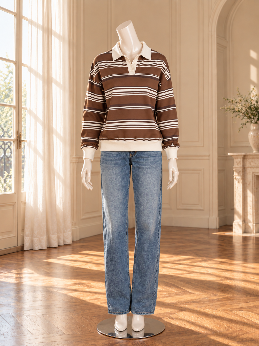 Women’s Striped Polo Neck Hoodie