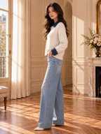 Women’s Zip Denim Panel Knit Sweater