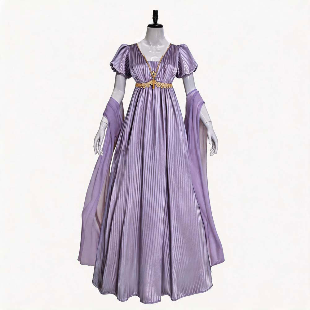 Bridgerton Cosplay Dress Renaissance Vintage V-Neck Dress Victorian Empire Waist Tea-Length Gown
