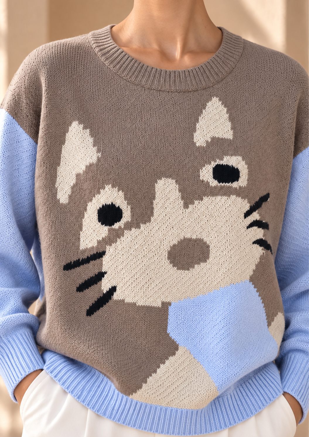 Women’s Color-Block Round Neck Knit Sweater