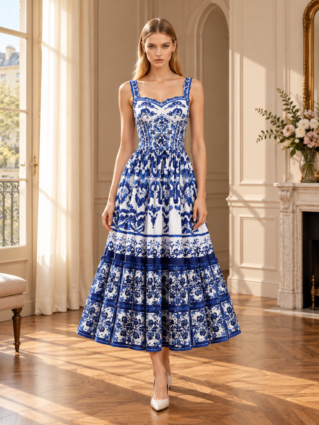 Women’s Sleeveless V-Neck Patchwork Maxi Dress