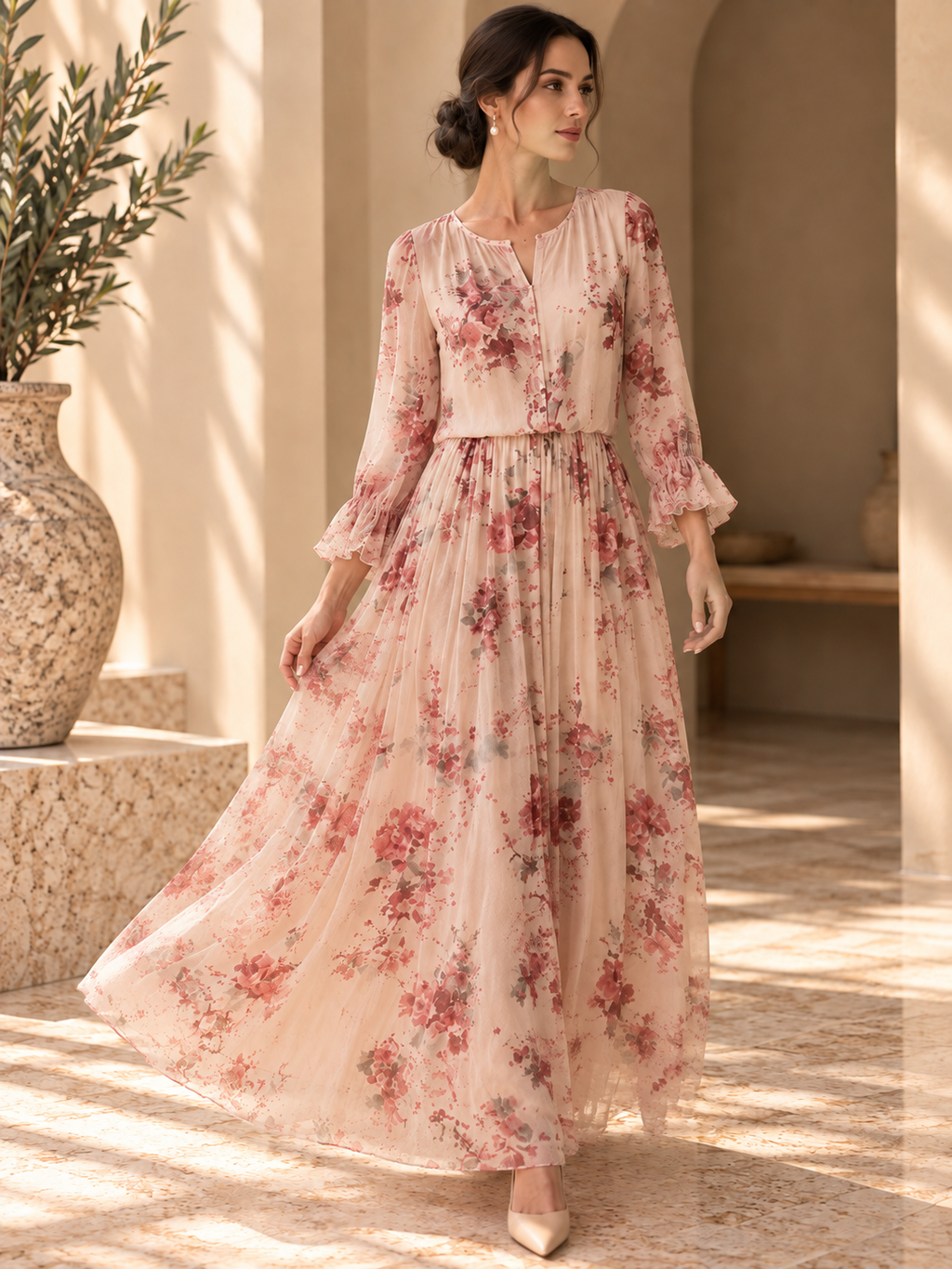 Women’s Floral Mulberry Silk Maxi Dress