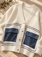 Women’s Denim Patchwork Knit Cardigan