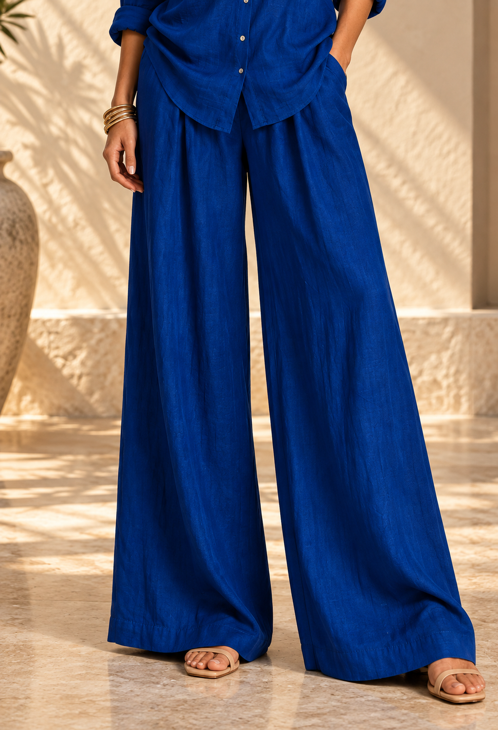 Women’s Linen Shirt & Wide-Leg Pants Set