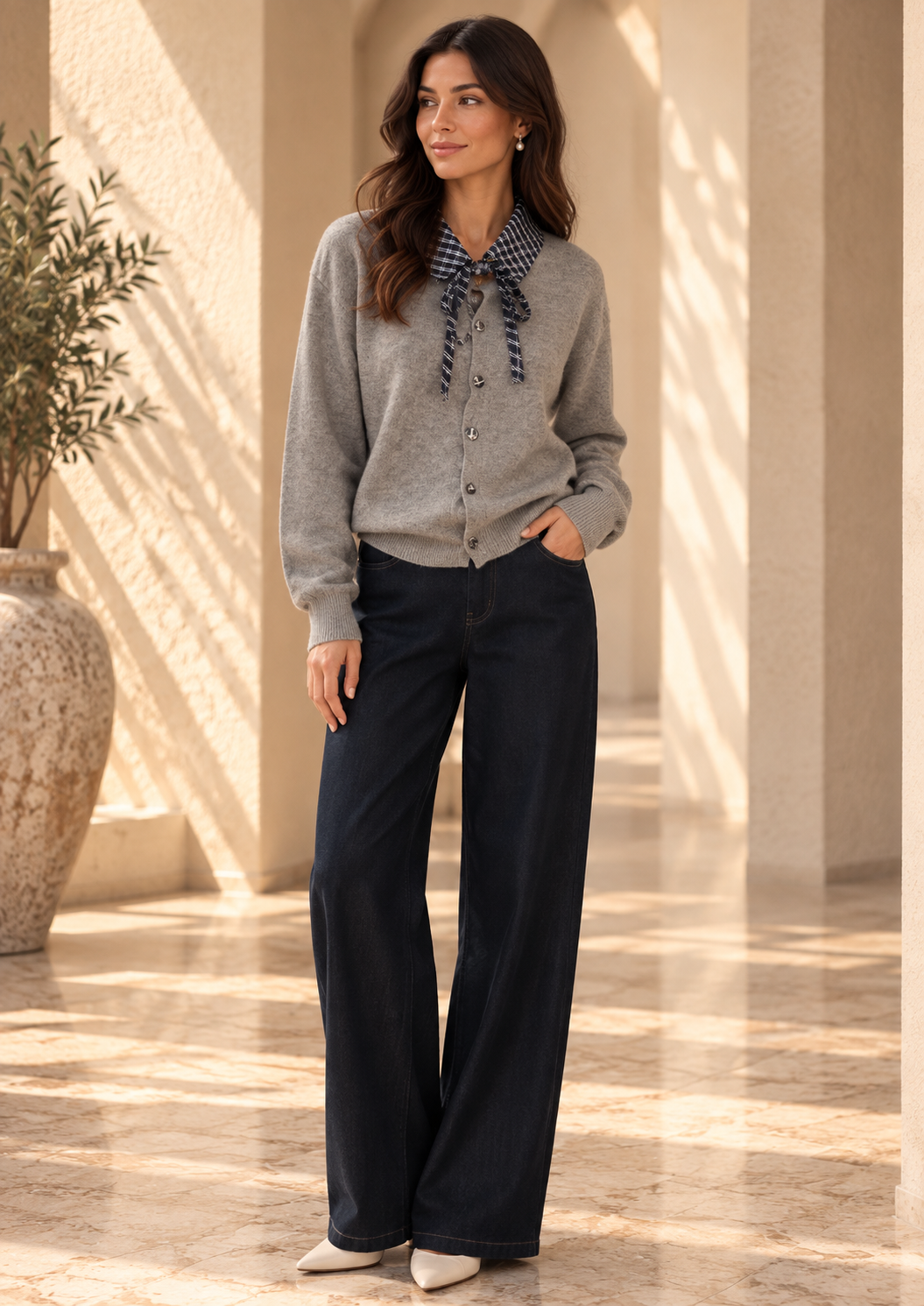 Women’s Checkered Color-Block Knit Cardigan