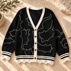 Women’s Cat Jacquard V-Neck Knit Cardigan