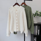 Round neck loose cardigan sweater for women