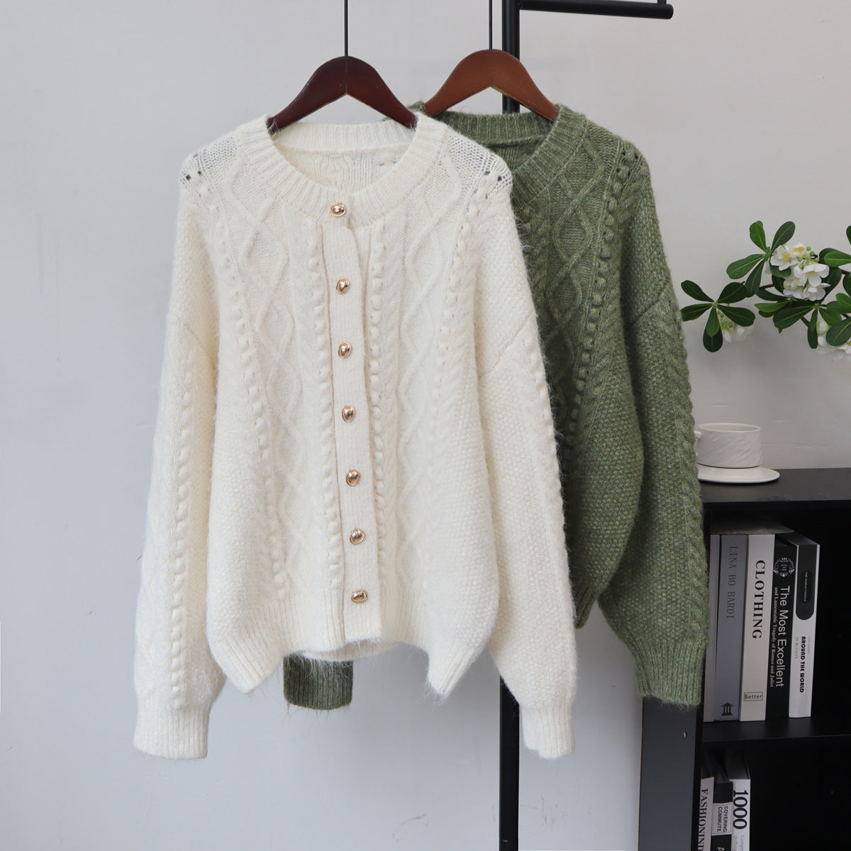 Round neck loose cardigan sweater for women