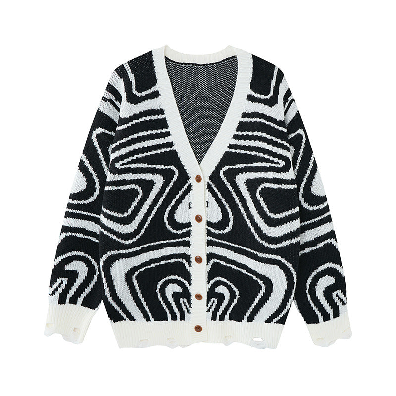 Zebra print V-neck knitted cardigan