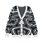 Zebra print V-neck knitted cardigan