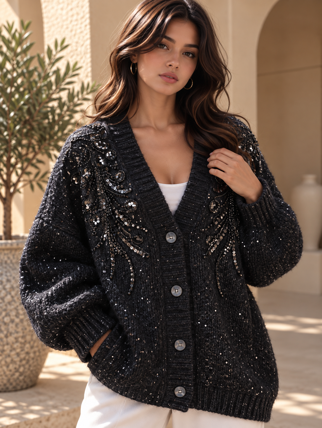 Women’s Sequin Relaxed Knit Sweater