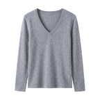 White Tencel Wool High-Quality Long Sleeve Base Layer Top for Women, Autumn Winter Inner Wear, V-Neck, Brushed, Regular Shoulder, Versatile Upper Clothing