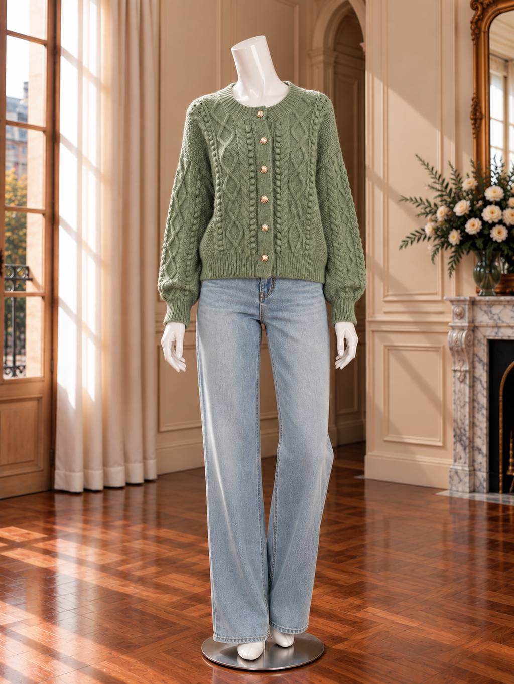Women’s Cable Knit Round Neck Cardigan
