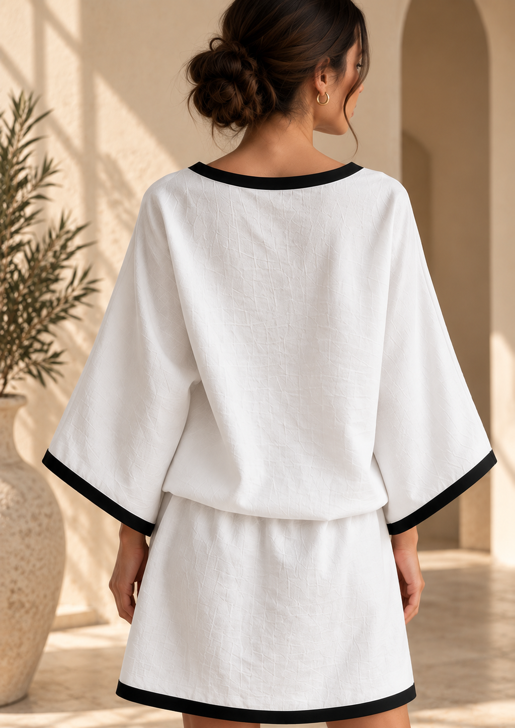 Women’s Cotton-Linen Batwing Top & Skirt Set