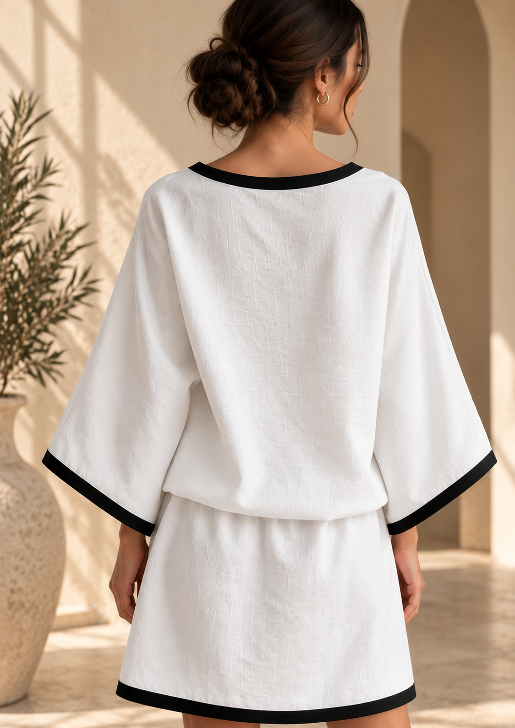 Women’s Cotton-Linen Batwing Top & Skirt Set