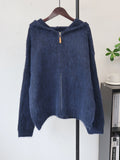 Zipper hooded loose solid color sweater