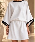 Women’s Cotton-Linen Batwing Top & Skirt Set