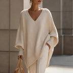 V-neck lazy style sweater women's loose knit sweater top