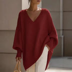 V-neck lazy style sweater women's loose knit sweater top