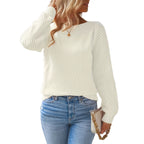 Solid color hollow out long sleeved one shoulder pullover knitted sweater