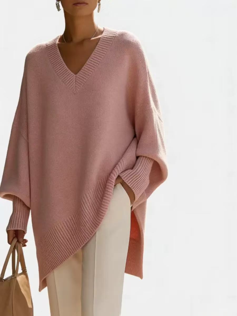 V-neck lazy style sweater women's loose knit sweater top