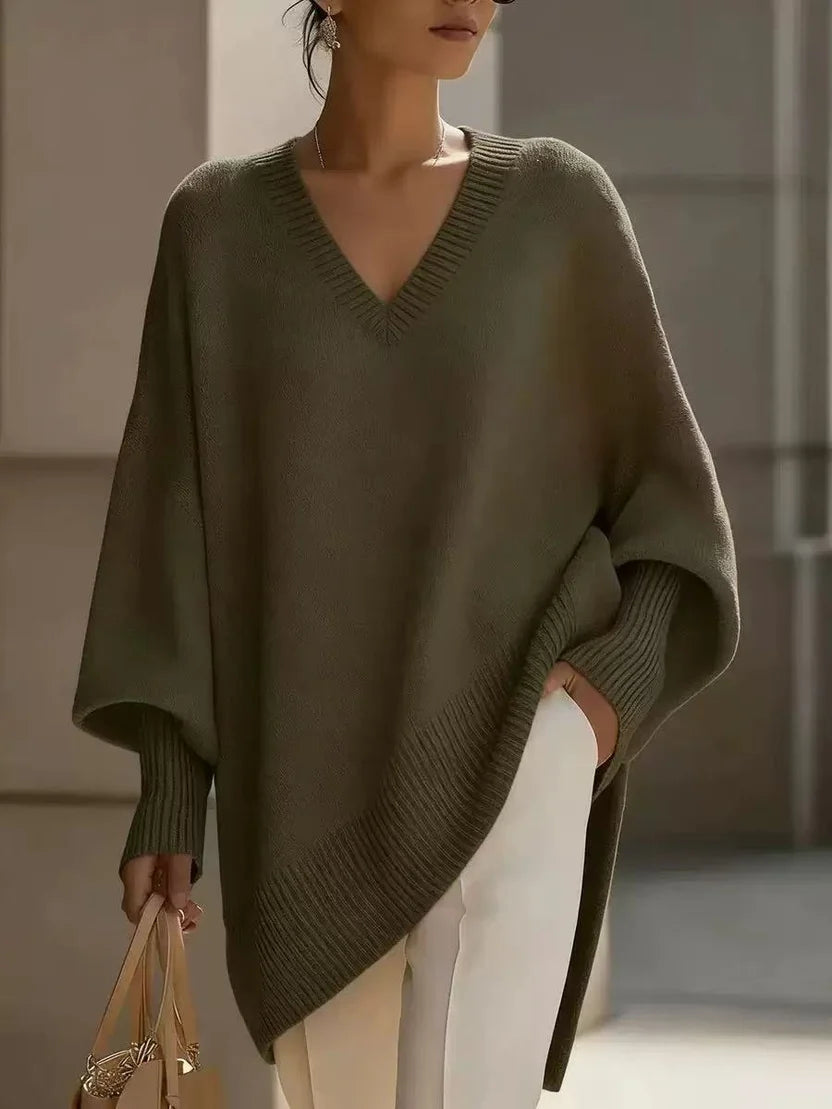 V-neck lazy style sweater women's loose knit sweater top