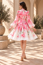 Women’s Lantern Sleeve Button-Front Dress