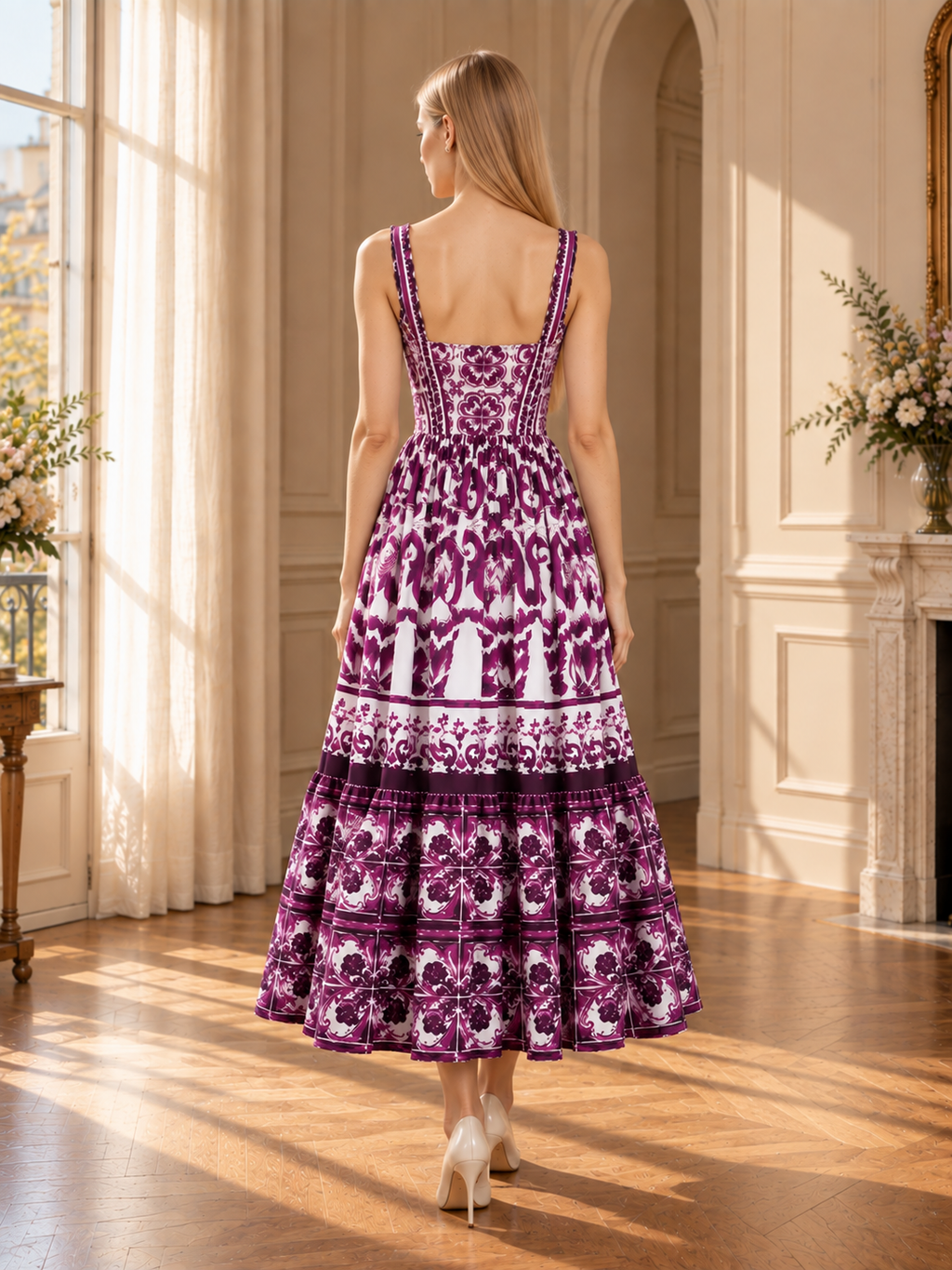 Women’s Sleeveless V-Neck Patchwork Maxi Dress