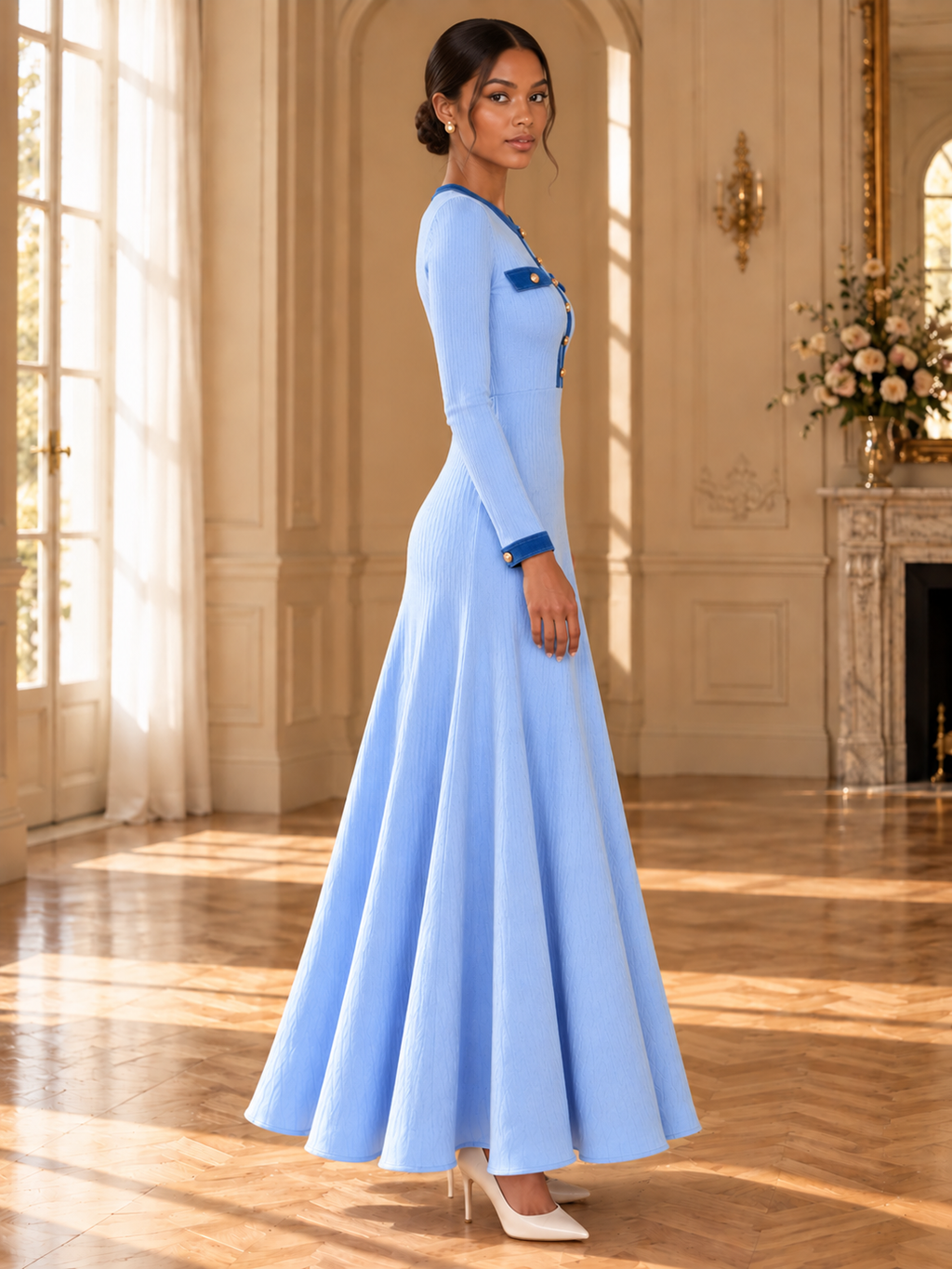 Women’s Long Sleeve V-Neck Knit Maxi Dress