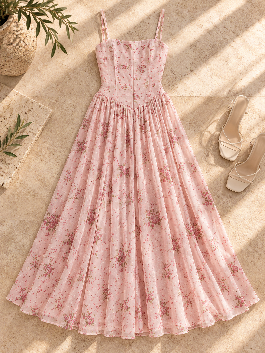 Women’s Floral Strappy Backless A-Line Maxi Dress