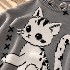 Women’s Cat Round Neck Knit Sweater