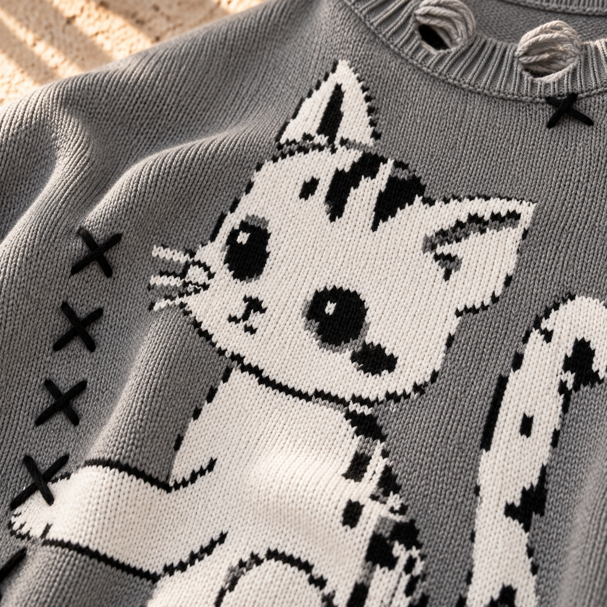 Women’s Cat Round Neck Knit Sweater