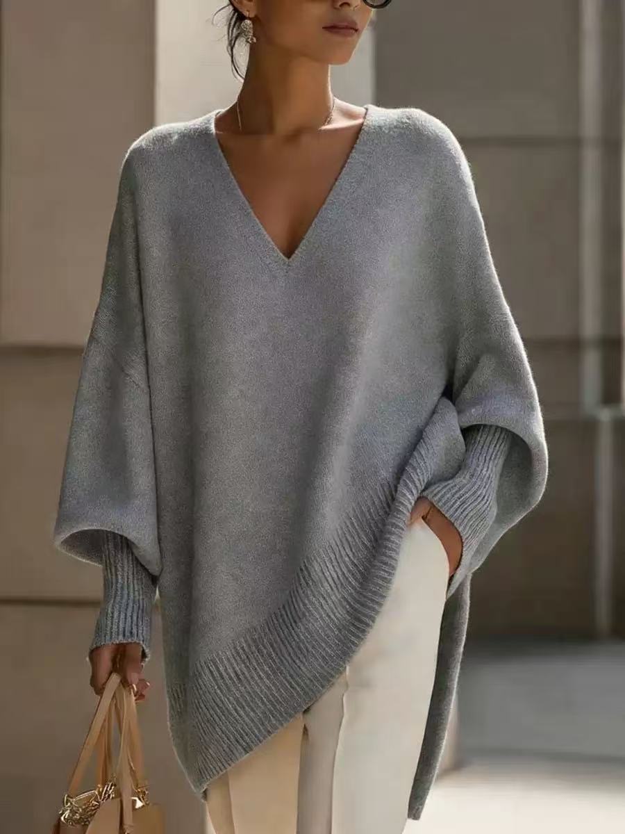 V-neck lazy style sweater women's loose knit sweater top