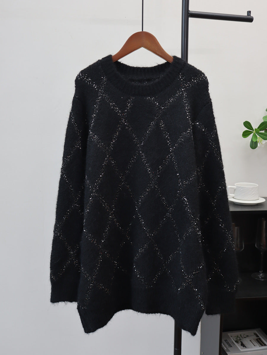Sequined round neck pullover sweater