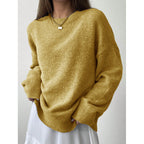 Round neck sweater women's autumn and winter versatile lazy style solid color top