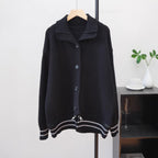 Stand up collar contrasting striped sweater
