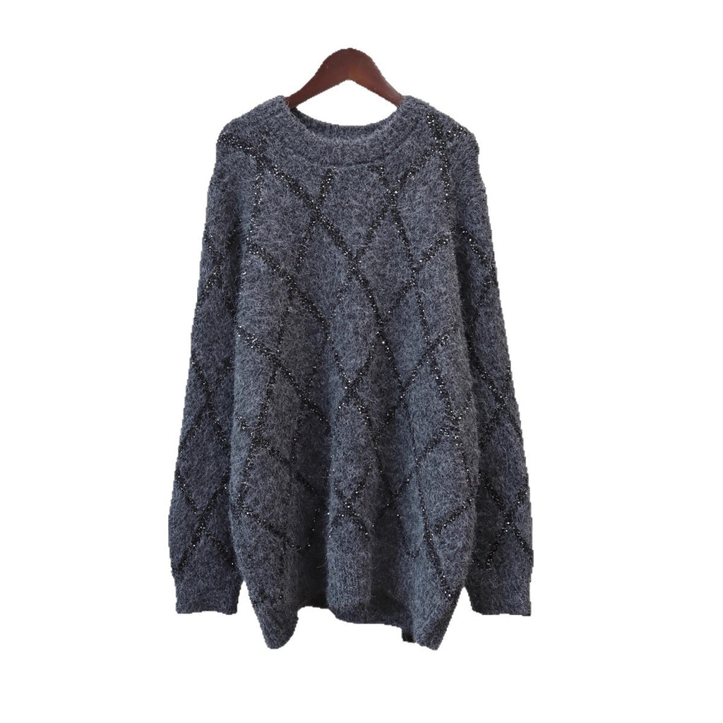 Sequined round neck pullover sweater