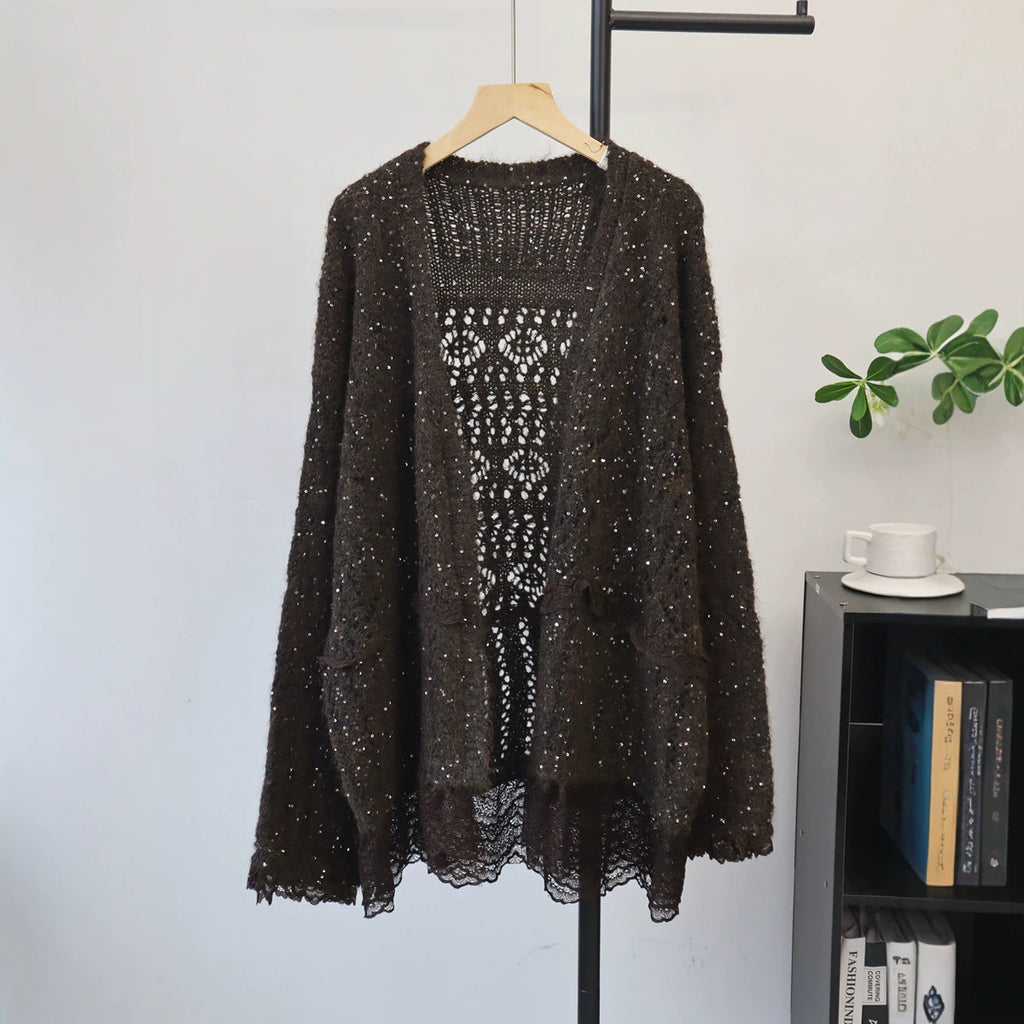 Splicing lace sequin sweater