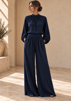 Women’s Stand Collar Top & Wide-Leg Pants Set