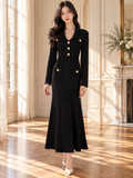 Women’s Gold Button Collared Knit Maxi Dress
