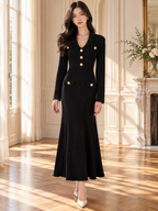 Women’s Gold Button Collared Knit Maxi Dress