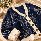 Women’s Jacquard V-Neck Contrast Knit Cardigan