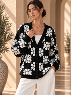 Women’s Floral Color-Block V-Neck Knit Cardigan