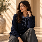 Women’s Checkered Color-Block Knit Cardigan