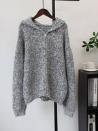 Zipper hooded cardigan sweater