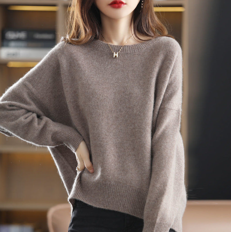 Round neck pullover solid color versatile sweater
