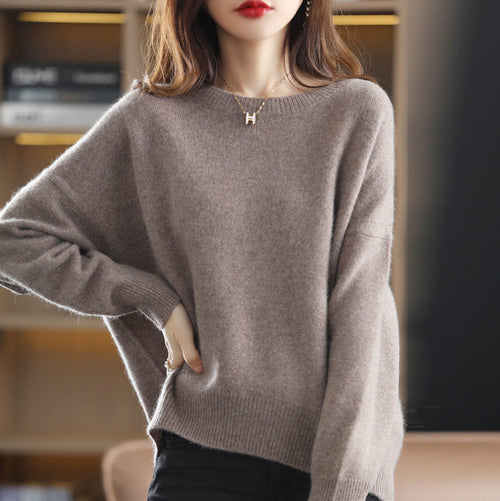 Round neck pullover solid color versatile sweater