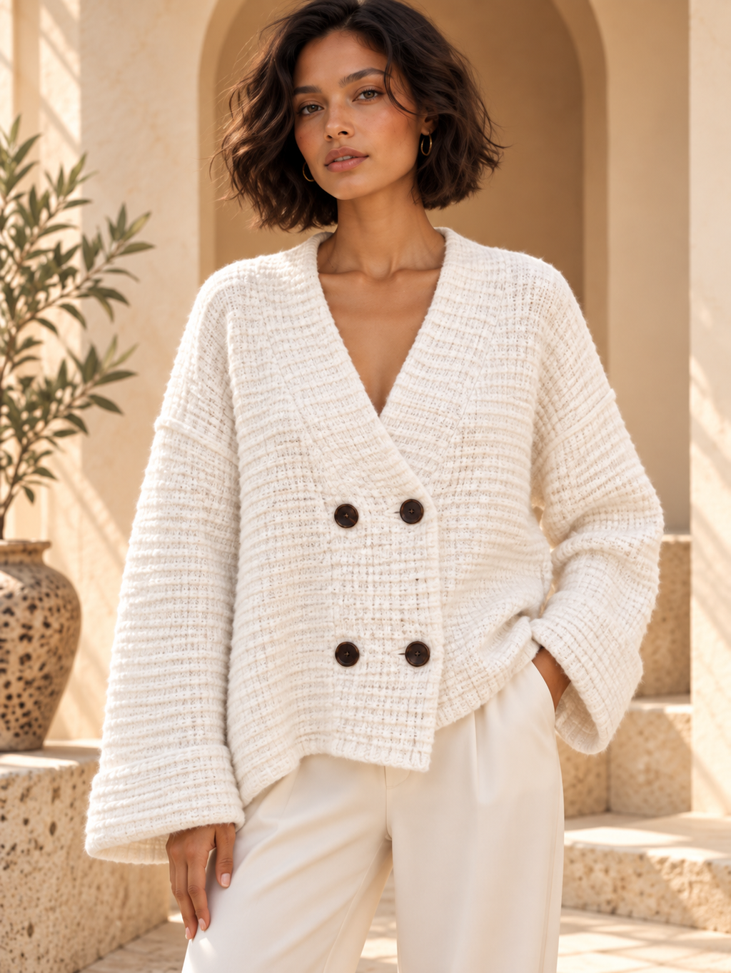 Women’s Relaxed V-Neck Long Sleeve Knit Sweater
